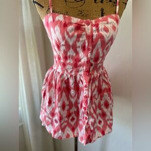 100% LINEN Pink peplum babydoll tank top ikat pattern button up